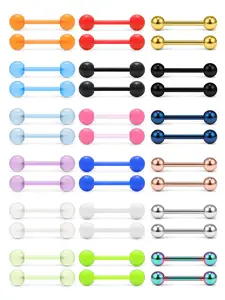 36pcs 14g 16mm Glow in the Dark Flexible Acrylic Straight Tongue Nipple Ring Retainer, Mouth Jewelry Body Jewelry Set for Piercings Body Piercing Kit