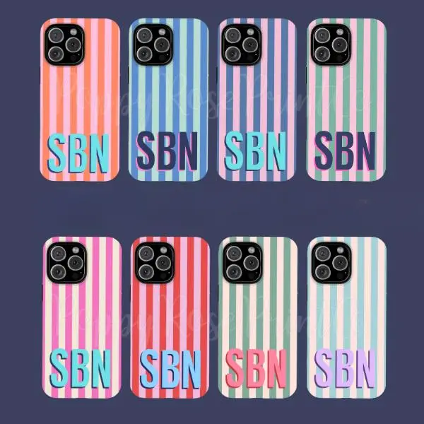 Monogrammed Striped Phone Case, Personalized Protective case, fun design, compatible with iPhone 17 Pro Max, 17Air, 16 Pro, 15 Plus, 14, 13, 12 and 11, TPU full screen, shockproof, stylish, scratch-resistant, soft silicone material, drop-proof