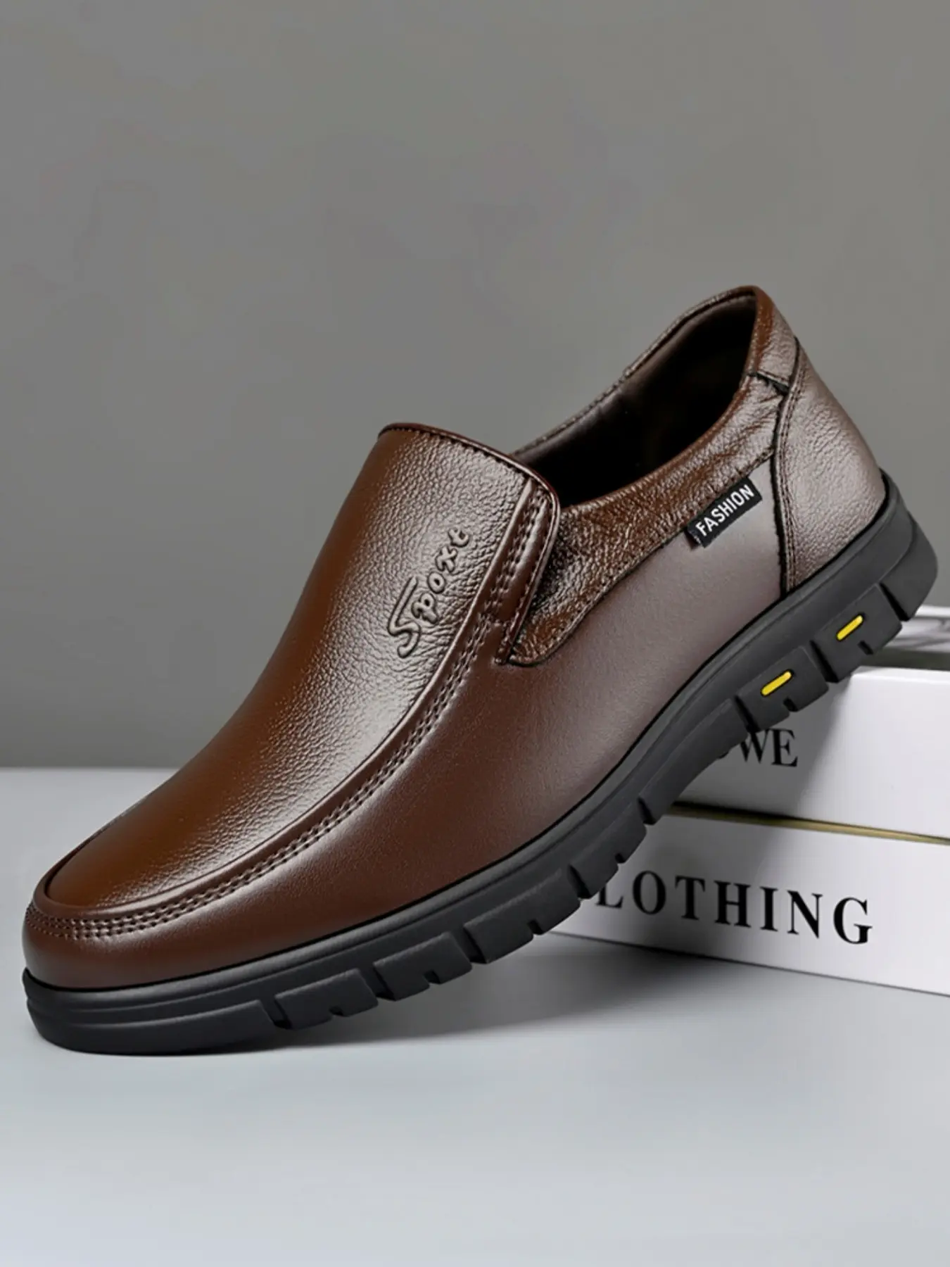 Men's Fall New Style Leather Shoes, Simple Comfortable Breathable Flat Casual Rubber Walking Shoes, Fashion Trendy Slip-On Loafers for All Seasons Business Casual Shoes, Slip On Footwear