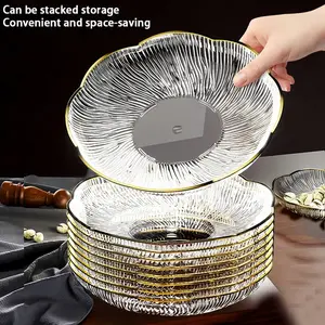 10pcs Plastic Plates with Golden Edges, Easy to Clean Reusable Dessert Snack Fruit Bread Hot Dog Steak Plates