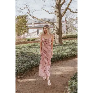 Ciao Ruffles Maxi Dress - Pale Pink Floral