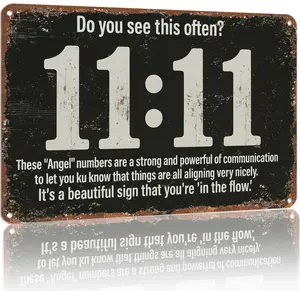 8x12 in Lead-Free Aluminium Metal Angel Number 11:11 Sign - Retro Vintage Spiritual Wall Decor, Meaningful Gift for Home Room, Home Supplies Plaques & Signs, Lead-Free Home Signs