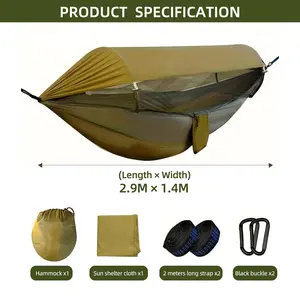 Camping Hammock with Mosquito Net, Lightweight Portable Double & Single Hammock Tent with 2 Tree Straps, Parachute Nylon Hammock for Outdoor Backpacking Beach Backyard Patio Hiking,