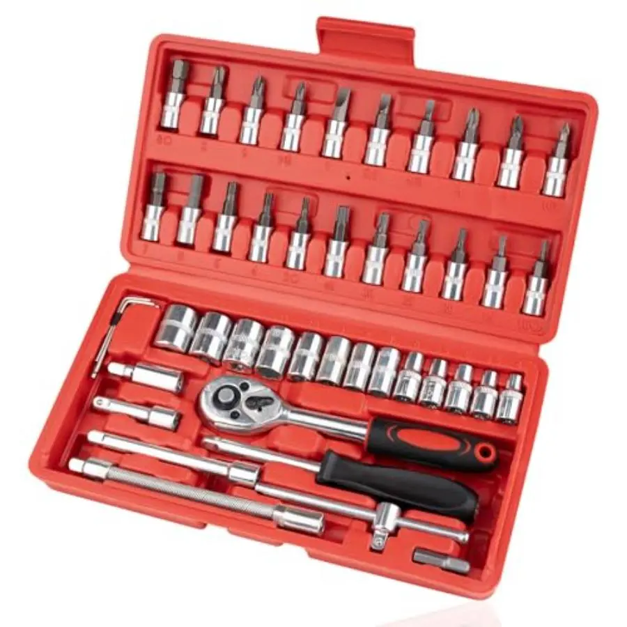 46PCS Small Drive Socket Ratchet Wrench Screwdriver Set, 1/4 Inch Metric Socket and Ratchet Wrench Set with Extension Bar, Upgr