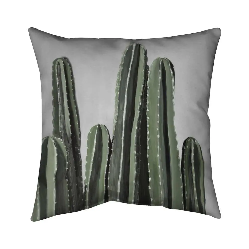 Begin Home Decor 5542-1818-FL277-1 18 x 18 in. Desert Candle Cactus - American Green Outdoor Throw Pillow, Home Decorative Cushion, Indoor Outdoor Cushions, Patterned Accent Pillows Outdoor Pads & Cushions