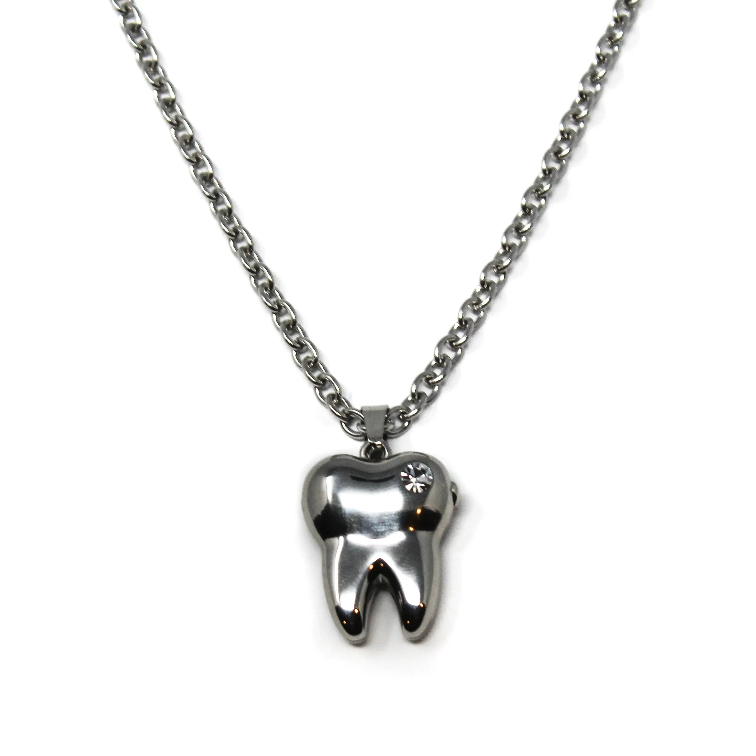 HeavenSent Cavity Locket | Stainless Steel Unique Tooth Shaped Charm Locket Necklace With Rhinestone Detail. Adjustable Length, High Quality, Waterproof, Non Tarnish trendy y2k Fashion Jewelry