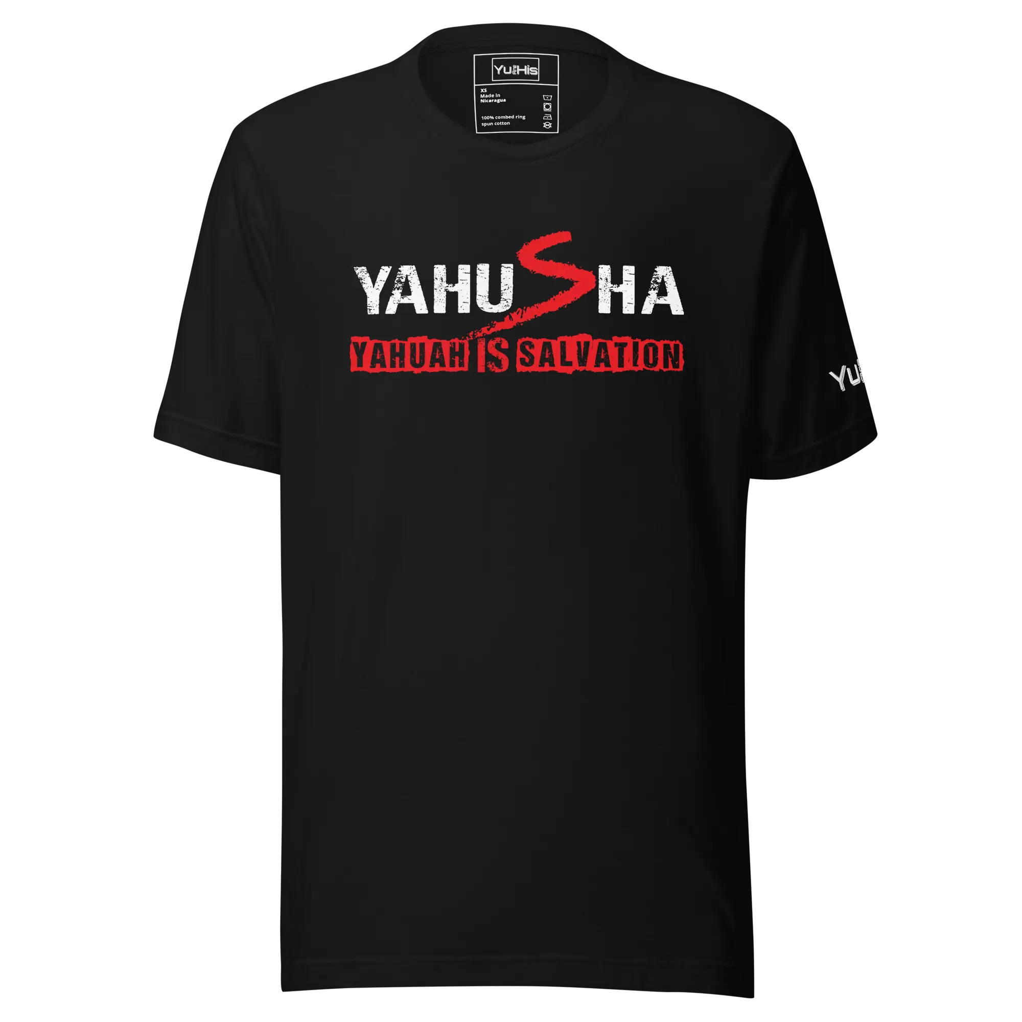 Yahusha Yahuah Is Salvation Tee - Black Cotton T-Shirt with Red Logo, Short Sleeve, Comfortable Design for Men, Streetwear Style