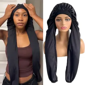 Ssawhair Pantyhose Bonnet for Sleeping,Long Braids Hair Bonnets for Women,2 in 1 Long Hair Braids Protection & Breathable,Silk Bonnet for Braids Hair (Black)