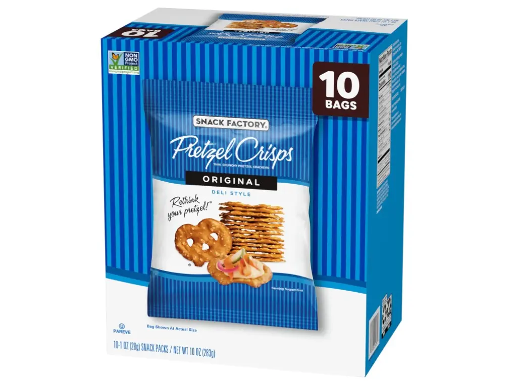 Snack Factory Pretzel Crisps, Original, 1 Oz Snack Bags, 10 Ct