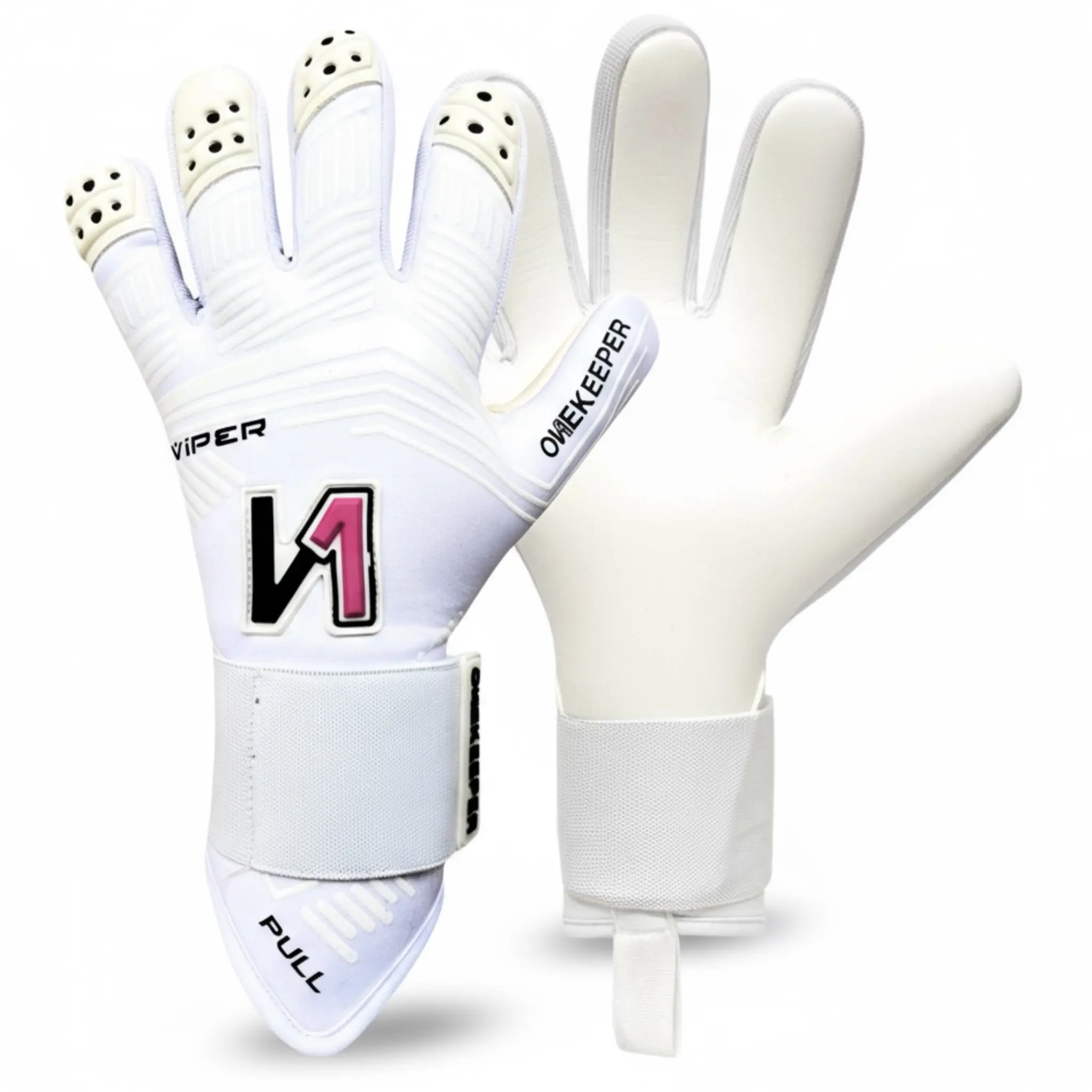 ONEKEEPER Viper White Pro Goalkeeper Gloves - 3.5Mm German Contact Latex, Nonslip Anti-Slip Technology, Multi-Size Snug Fit, All-Seasons Performance for Youth & Adults