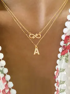 Women's Stainless Steel Layered Necklace Set, Initial Letter Necklace, Alphabet Necklace, Elegant Infinite Symbol Letter Pendant Design, Chain, Dainty Layering Jewelry, All-Season Jewelry Accessory