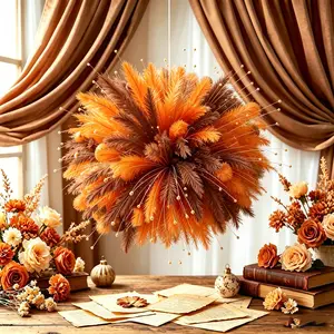 Hueysino 100Pcs Feather-liked 16" Faux Pampas Grass Set - DIY Fireworks Ball Design Hanging Decoration for Party Wedding, Artificial Fluffy Boho Vase Filler Decor Flowers for Home Birthday Bridal Shower