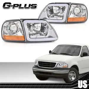 Fit For 1997-2004 Ford F150 Chrome Headlights w/ Type-C LED Light Bar Headlamps G-PLUS