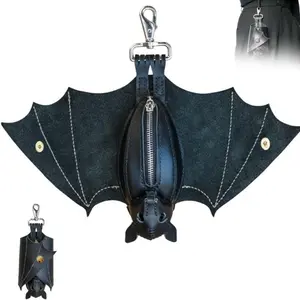 Leather Bat Coin Purse with Bat Keychain, Bat Theme Zipper Pouch, Convenient Zip Closure, Perfect for Women Dresses and Bat Themed Clothing