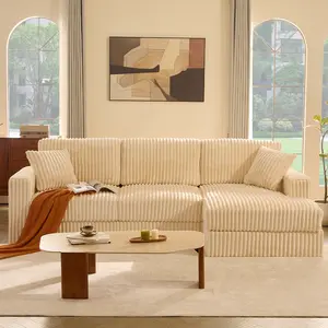 【4 Packages Shipping】Queen Sofa,Cloud Couch 113" Sectional Sofa, 3-Seater Modular Couch with Corduroy Upholstery, Deep Seats, High Backrest & Pocket Spring Cushions for Living Room, Fluffy Sofa Set,Modern Sofas Set,Couches, Right facing chaise