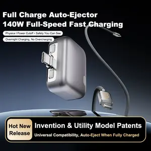 140W Type-C Physical-Disconnect Battery Guard - Auto & Self-Eject Charger, Smart Auto-Stop Charging Accessory for Mobile Smartphones, Laptops, Tablets, Anti-Overcharge Tech for Safe Overnight Use, Gift for Chargeable Devices