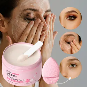 Sakura Cleansing Balm, Gentle Makeup Remover for Sensitive Skin, Facial Makeup Remover with Facial Cleaning Puff, Facial Cleansing Product for Women