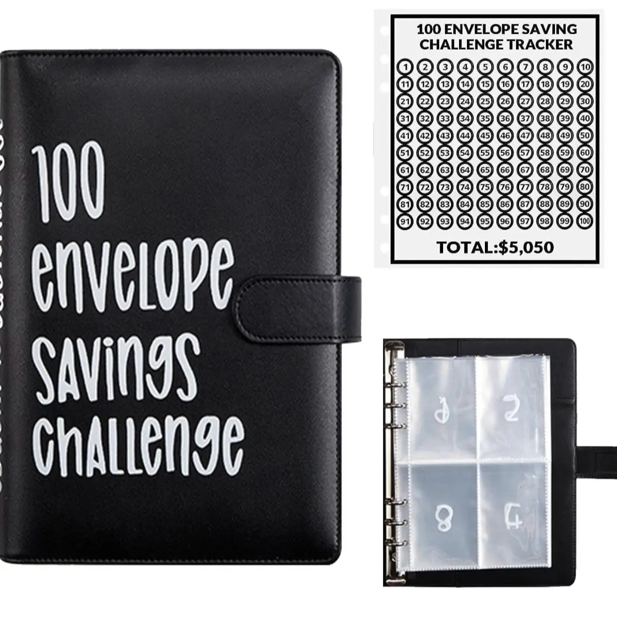 SAVINGS CHALLENGE 100 Envelopes Money Saving Challenge, 100 Envelope Challenge Binder, Easy and Fun Way to Save $5,050, Savings Challenges Budget Book Binder with Cash Envelopes for Office,Home,School