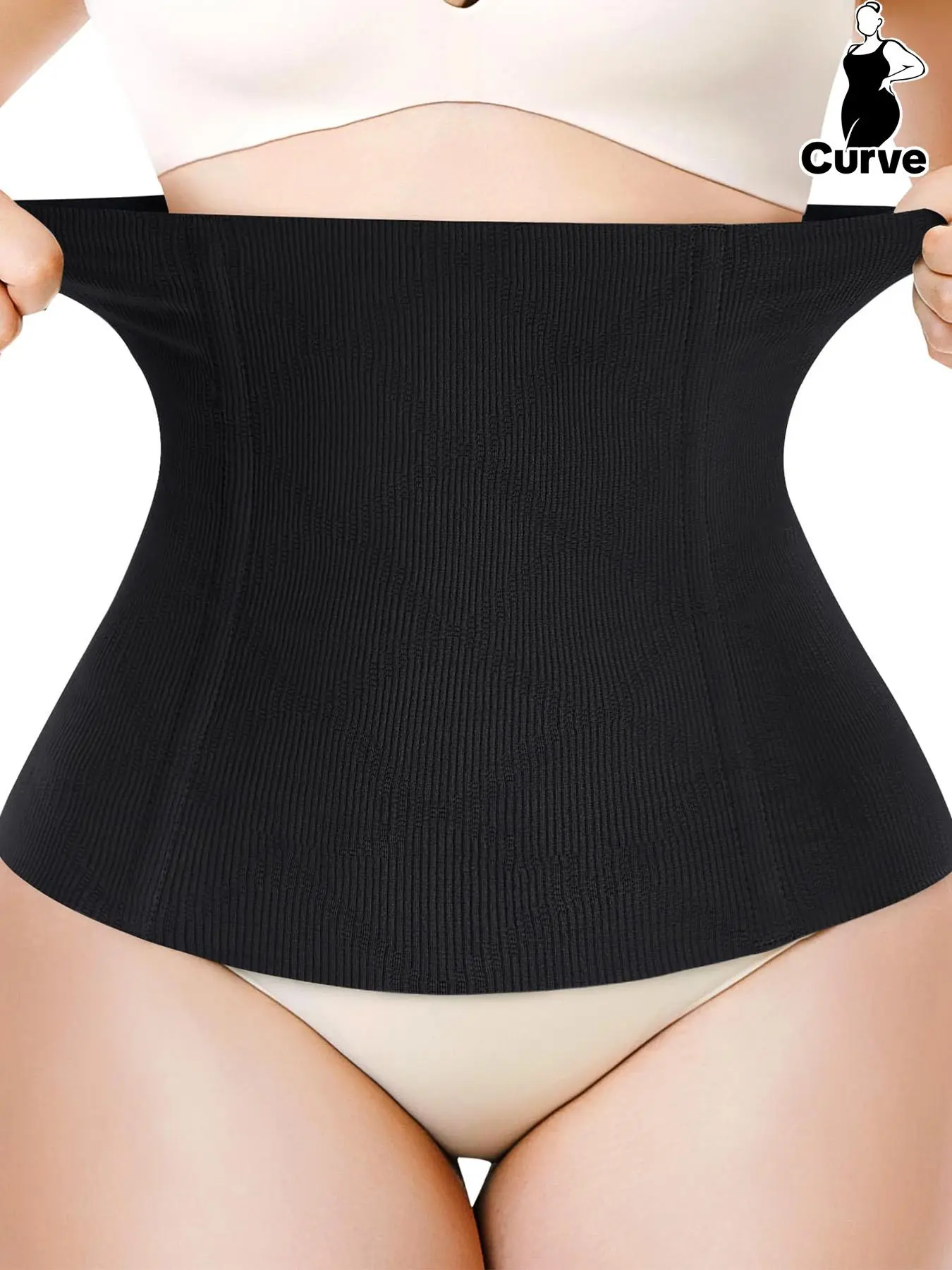 Plus Size Solid Steel Boned Waist Trainer, Breathable Seamless Waist Cincher, Curve Hugging Compression, Women's Firm Control Shapewear Belt for Tummy Control