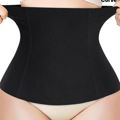 Plus Size Solid Steel Boned Waist Trainer, Breathable Seamless Waist Cincher, Women's Shapewear Belt for Tummy Control