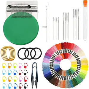 Darning Mini Loom Machine Small Weaving Loom Machine with 50 Color Darning Threads for DIY Artful Patterns, Repair Clothes, Craft DIY (21 Hooks)