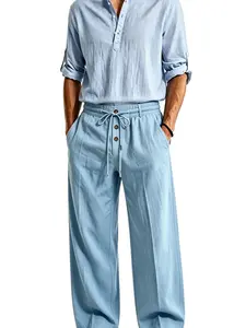 Men's Linen Suit Set, Long Sleeve Shirt & Pants, Breathable Fashion Jacket, Casual Outdoor Wear, Perfect for Holidays