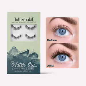 FlutterHabit Water Lily 6-Pack DIY False Eyelash Extensions 8-14mm Classic C Curl Mixed Black Brown Under Lash Application Method