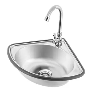 Single Triangle Wash Basin, Corner Sink Small Bar Sink Stainless Steel w/ Faucet
