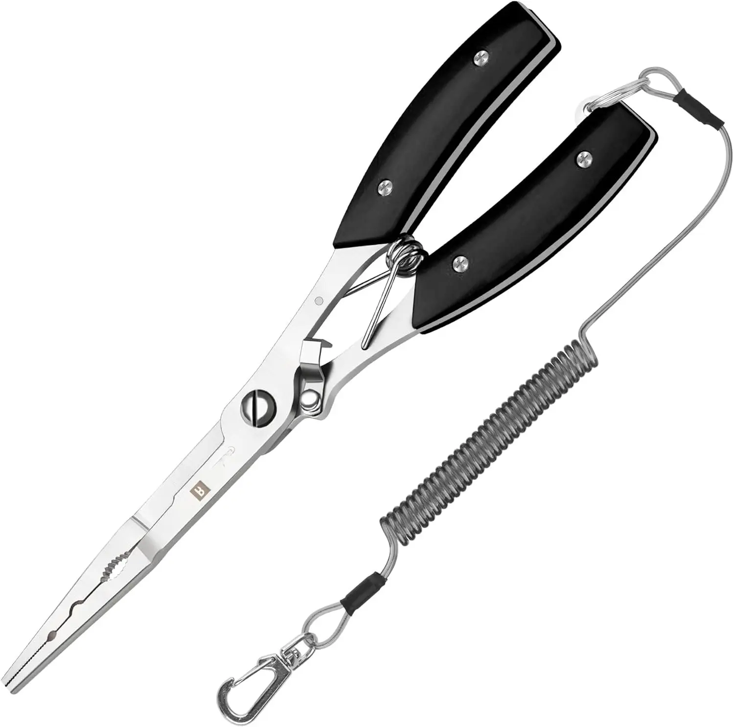 Pliers Hook Remover: 8" Long Nose Fish Pliers for Saltwater - Stainless Steel Braid Line Cutters with Coiled Lanyard and Safety Lock Design, Multi-Function  Tool For Men, H06