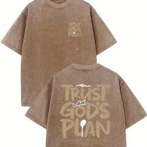 1 Piece, 230G Double-Sided Water Wash, Believe In God's Plan1 Piece, Washed Printed T-Shirt 230g, High-Quality Batik Cotton Retro Fashion Brand T-Shirt, A Certain Thickness Suitable For Summer T-Shirts, Holiday Gifts.