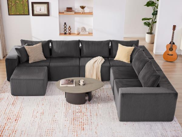 【4 packages】135.4" Cloud Couch Sectional, Sectional Sleeper Sofa with Deep Seat, Plush Corduroy U Shaped Boneless Couch, Convertible Modular Couches for Living Room, 7Seat 【4 packages】135.4" Cloud Couch Sectional, Sectional Sleeper Sofa with Deep Seat, Plush Corduroy U Shaped Boneless Couch, Convertible Modular Couches for Living Room, 7Seat