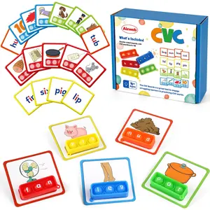 Aizweb CVC Word Game Phonics Flash Cards for Classroom Supplies with Special Education Reading Manipulative Spelling Toy, Thanksgiving Homeschool & Classroom Learning Activity, Springtok Kindergarten Boy Wooden Vocabulary Flashcards Synthetic