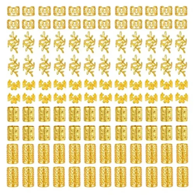 120 Pcs Gold Hair Jewelry Kit for Braids and Dreadlocks, 5 Styles Hair Clips Rings and Accessories, Loc Jewels Braid Decorations for Women