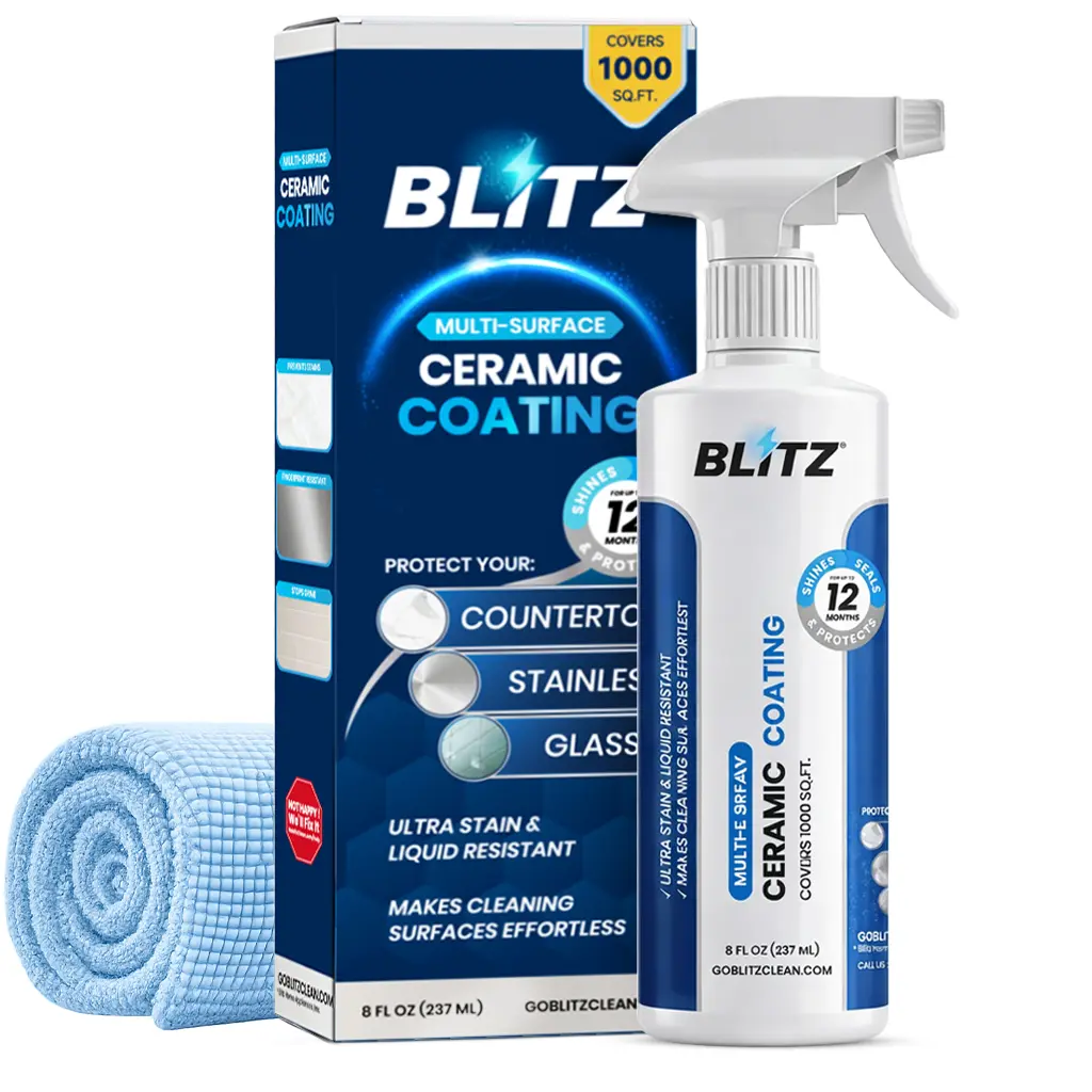 BLITZ Ceramic Coating Spray Kit - Phthalate-Free Nanoscale Spray All-Purpose Cleaner for Kitchen, Bathroom - Cleans, Shines, Seals, Protects Stainless Steel, Appliances, Countertops, Glass - Stain-Proof, Repels Grime, Fingerprints, Liquids, Cleaning, All-