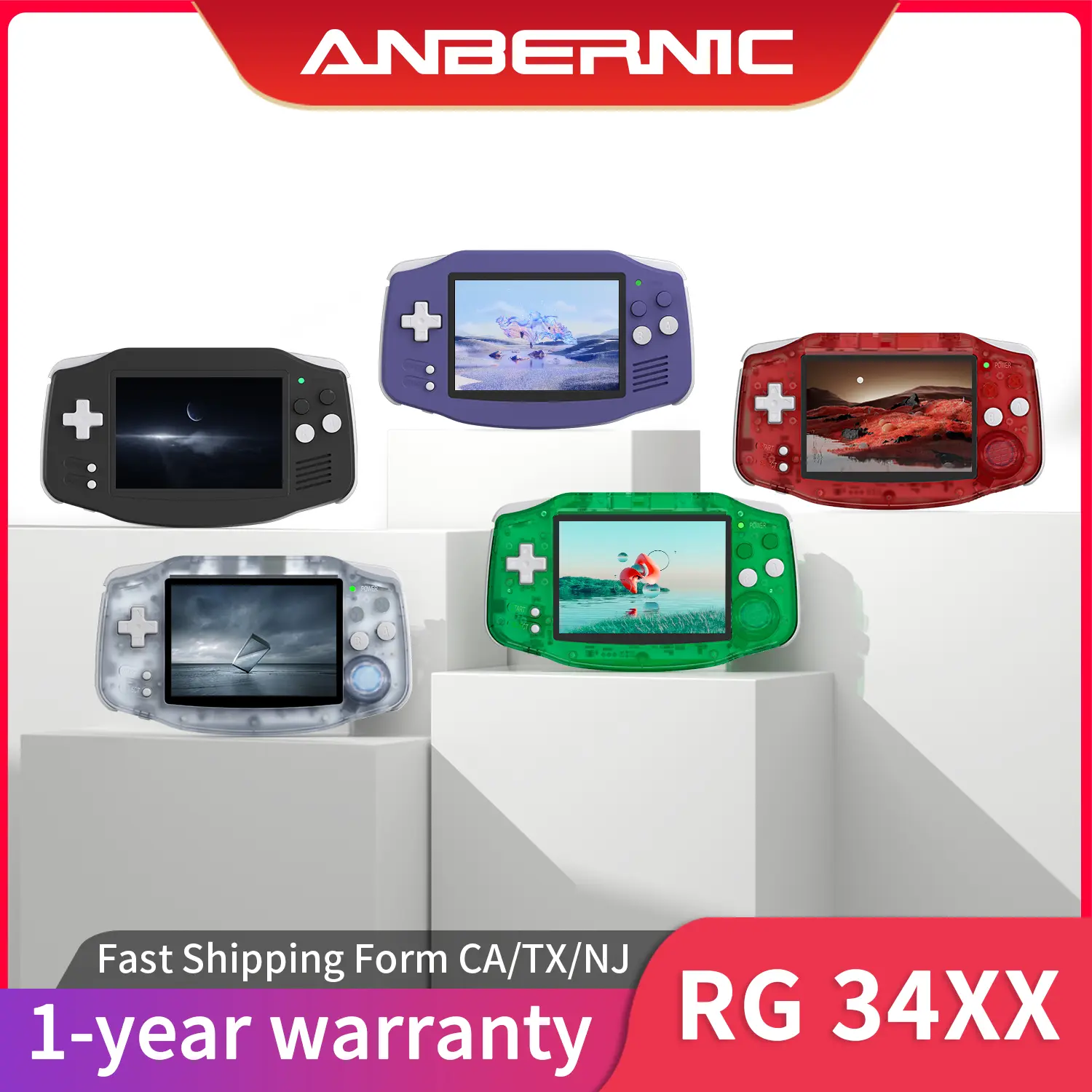 Anbernic RG34XX Handheld Game Console, 3.4'' IPS Display, Linux OS, 3500mAh Portable Rechargeable Battery, Portable Handheld Game Consoles for On-the-Go Gaming, Video Game