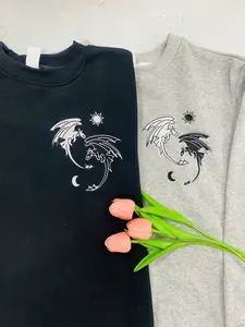 Couple Dragon Embroidered Sweatshirt, How To Train Your Dragon Sweatshirt, Embroidered Shirt crewneck