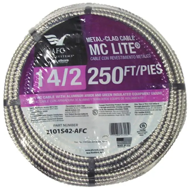 212 MAIN Aluminum Metal Clad Flexible Conduit - Coil Form, AFC Cable Systems 2101S42-AFC, 250 ft Length, 14-2MC, Cable Protection