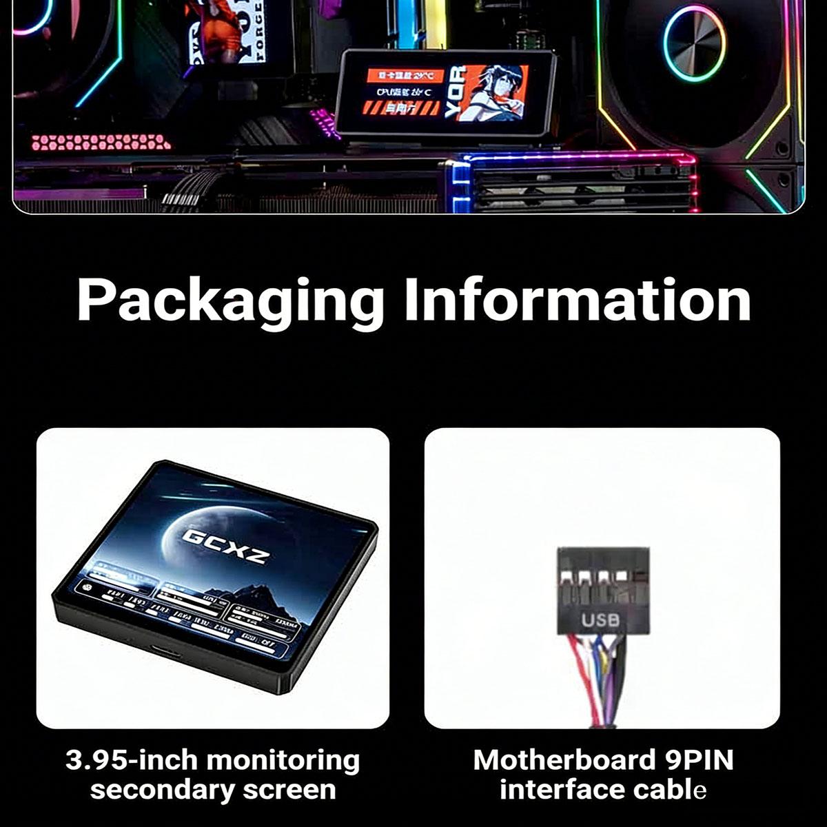 New GCXZ -3.95" secondary monitor, compatible with water-cooled CPUs; IPS panel for computer monitoring; Type‑C connection, no AIDA64 required; free DIY display; tempered glass screen protector; does not consume PC performance; pure white; G95 secondary m