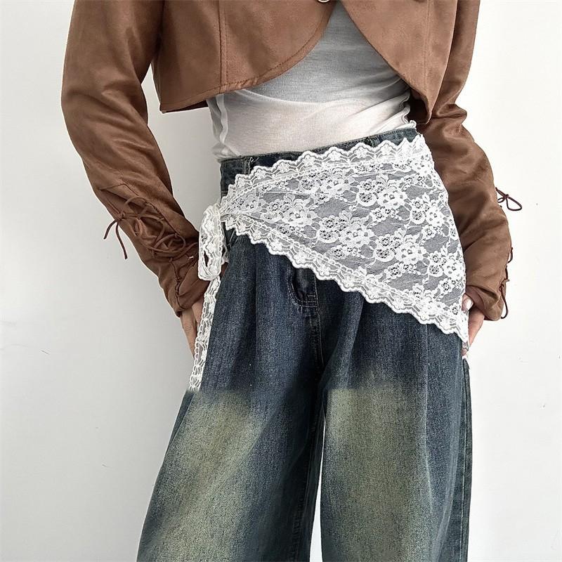 2025 HOT SALE! Y2K Women Lace Tulle Bandage Skirt Stacked Lace Half Skirt Layering Small Butt Curtain Flower Triangle Hair Scarf