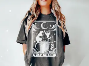 Women's Short-Sleeve Round Neck Cool Graphic Tee - Team Trash, Tarot Card, Opossum Halloween Moon, Funny Raccoon Design Lady Streetwear Summer Top