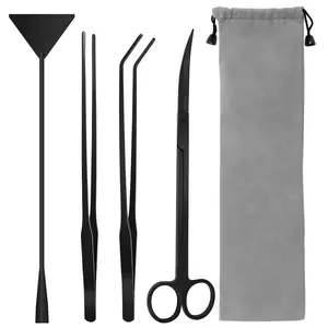 Aquarium Aquascape Tools Kit, 4 in 1 Anti-Rust Aquatic Plant Aquascaping Tool Stainless Steel Black Tweezers Scissors Spatula for Aquarium Tank Clean Fish Tank Aquascape Tools Sets (Black)