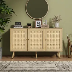 47.2" Modern Rattan Buffet Cabinet with Adjustable Shelves, Spacious Storage Sideboard for Kitchen, Dining Room, Living Room, Entryway, Coffee Bar Credenza