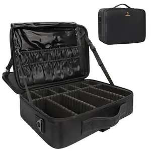 MONSTINA 16.5'' Large Capacity Makeup Case 3 Layers Cosmetic Organizer Brush Bag Barber Train Case Makeup Artist Box for Hair Curler Hair Straightener Brush Set and Cosmetics MONSTINA