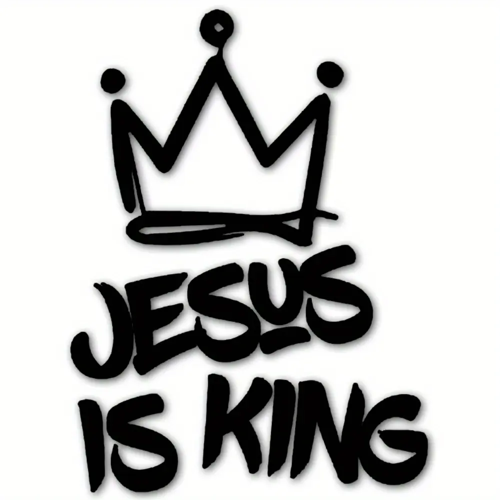 1PC "Jesus Is King" Religious Car Sticker, Bold Crown Design Decal for Car Window/Body, Inspirational Car Accessory for Faithful Drivers, Windshield Sticker, Bumper Sticker, Car Decals
