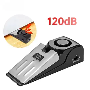 1 or 2Pcs Portable 120DB Wireless Door Stop Alarm Home Security System with Smart Continuous Siren & Vibration Sensor Silver & Black