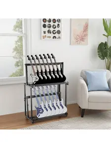 Multi Guitar Stand 2 Tier, 14 Holder Height Adjustable Multiple Guitars Display Rack For Guitars Guitar Amp Accessories For Home Music Studio, Protects Your Instruments Black