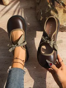 Women's Fashion Chocolate Color Mary Jane Flats, Casual Comfortable Design, Commuter Shoes, Walking Shoes, Versatile Shoes, Perfect for Daily Wear & Gifts, Stylish Slip-On Shoes, Rubber