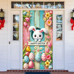 Easter Egg & Bunny Flat Door Banner, Happy Easter Door Cover Decoration, Spring Outdoor/indoor Home Decors, No Power Needed