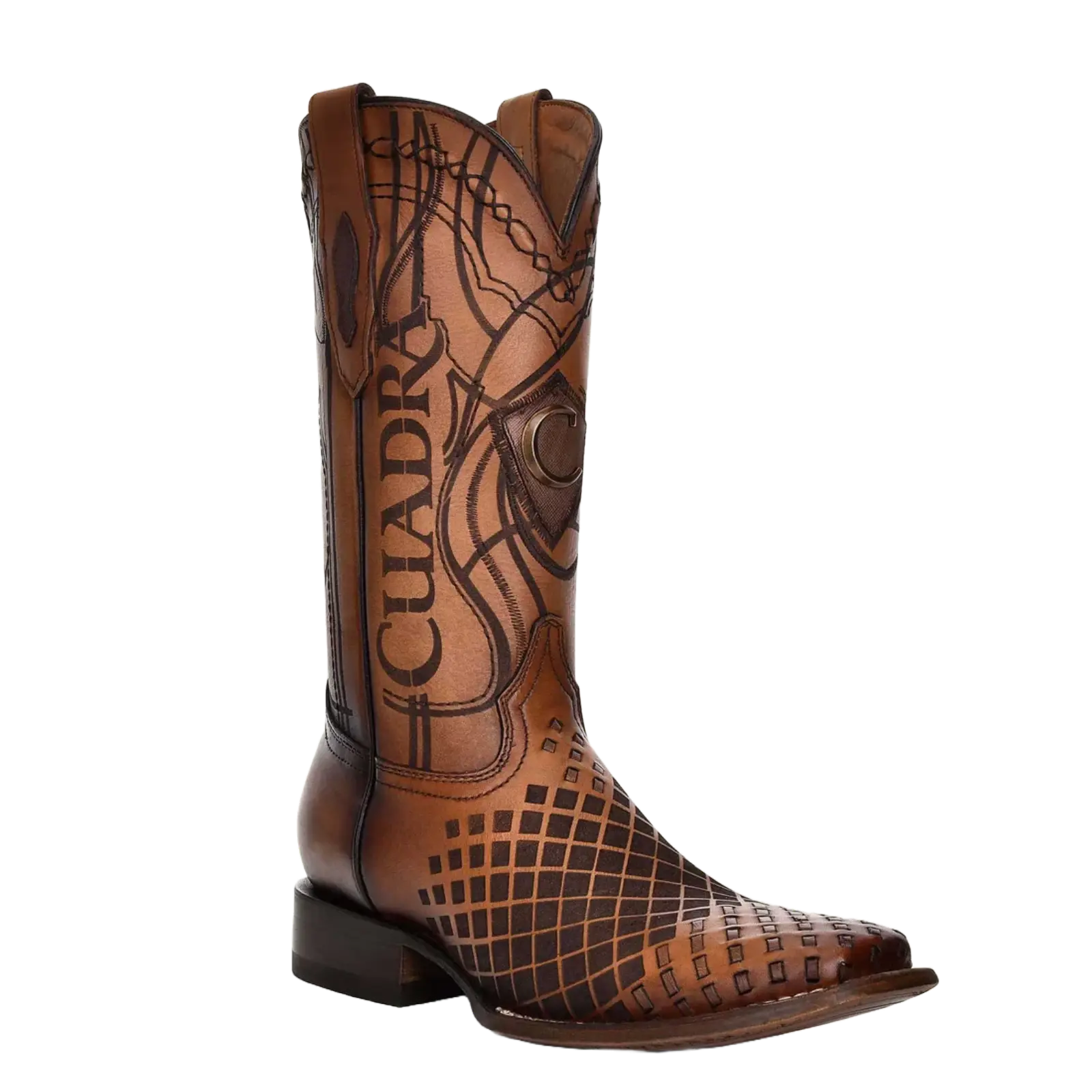 Cuadra Men's Engraved Honey Woven Square Toe Leather Boots CU500