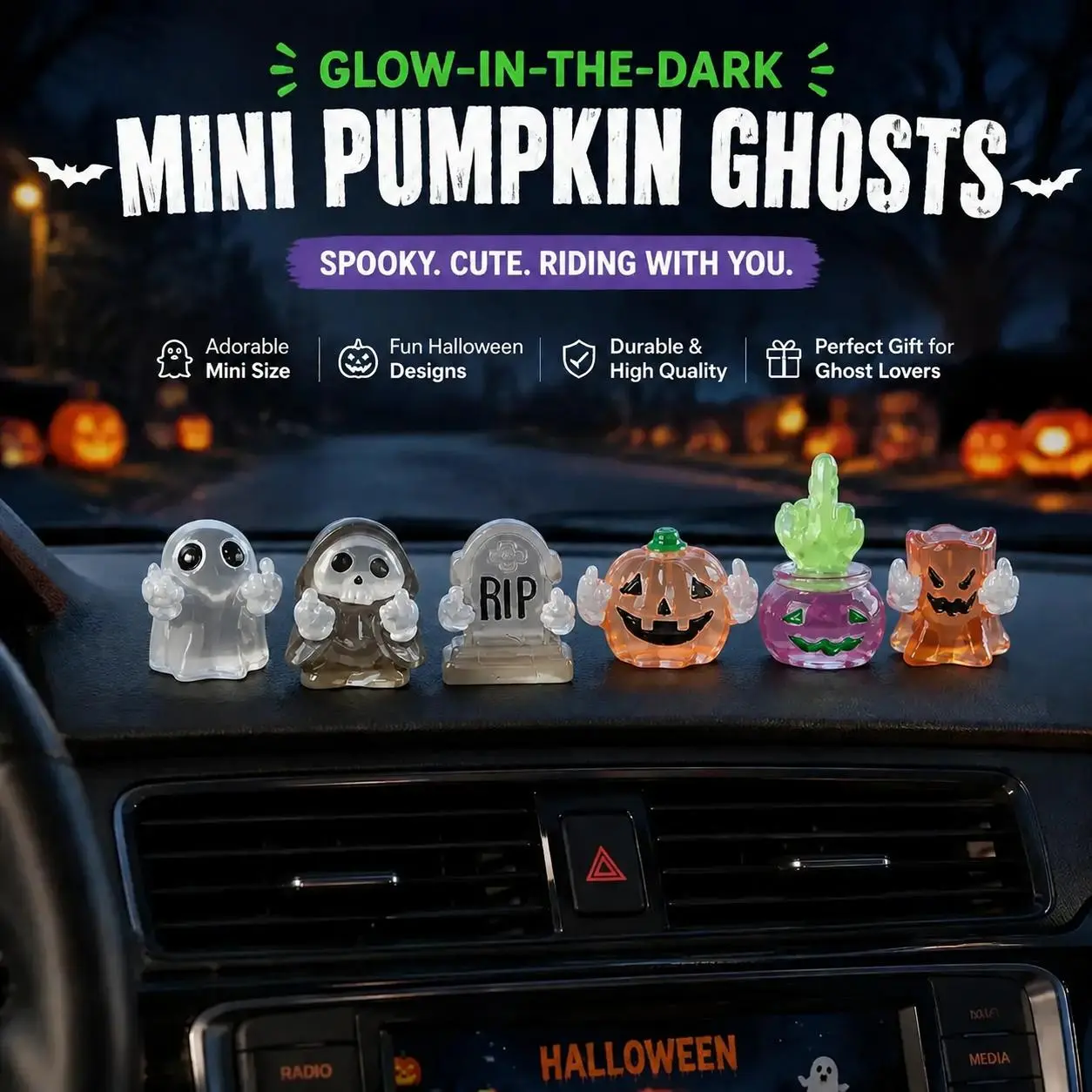 Mini Resin Pumpkin Ghost Decor Figurines, Cute Spooky Desktop Tabletop Ornaments, Multipurpose Mini Garden Accent Decor, Halloween Home Holiday Decoration, Party Favor Gift for Festival